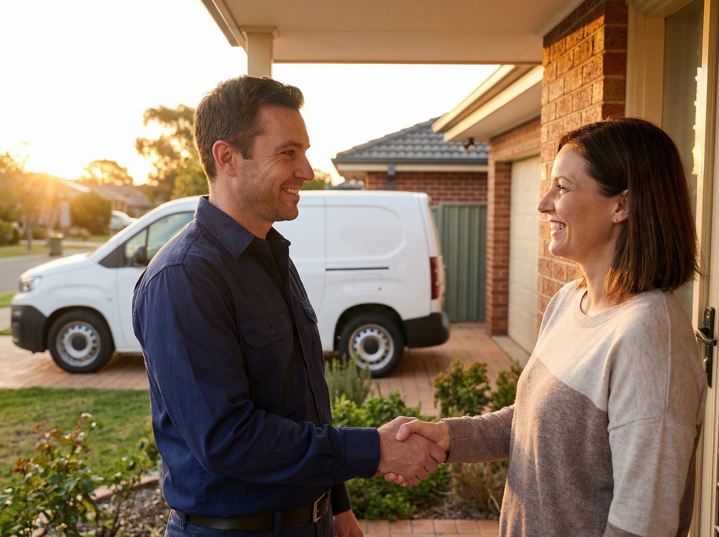Volt Electrical technician greeting homeowner